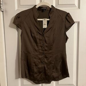 Express Mocha Satin Short Sleeve Top - Size Medium - NWT